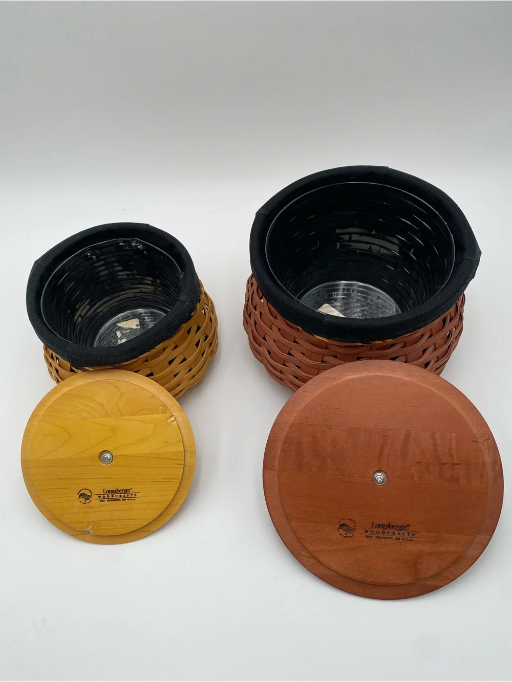 Longaberger Woven Pumpkin Canisters in Brown and Golden Yellow